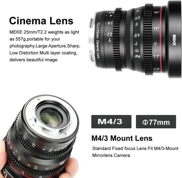 Meike 25mm T2.2 Manual Focus Prime Mini Cinema Lens for Micro Four Thirds MFT M43 Mount Cameras